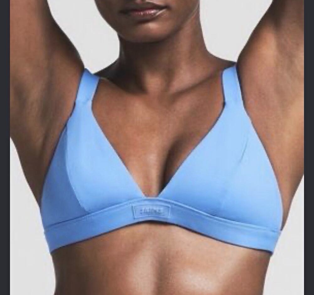 SKIMS Signature Swim Fixed Triangle Bralette Bra Wireless Pullover Blue XS